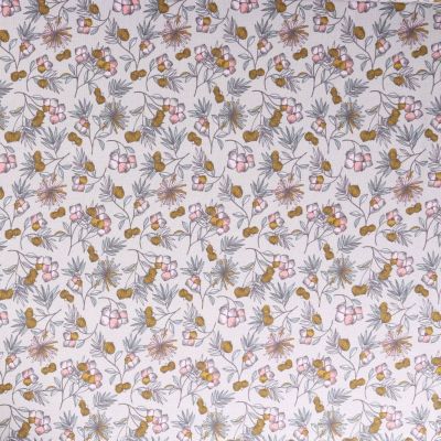 Tissu Jersey Modal Feuilles et fleurs sur fond Bleu ciel - Par 10 cm