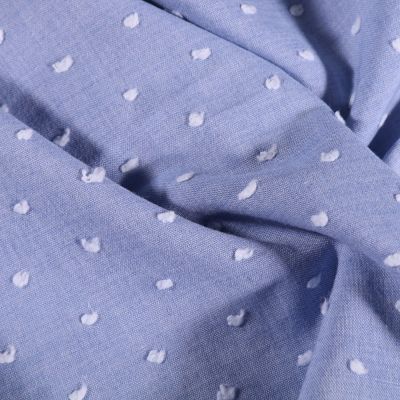 Tissu Plumetis léger  Pois blanc sur fond Bleu - Par 10 cm