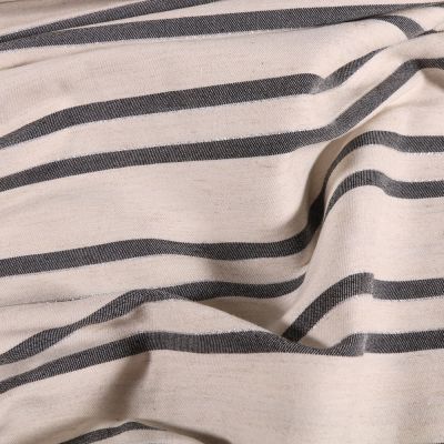 Tissu Viscose Lin Lurex Rayures grises sur fond Naturel - Par 10 cm