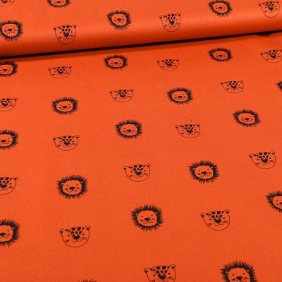 Tissu Coton imprimé Bio Têtes d&#039;animaux sur fond Orange - Par 10 cm