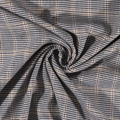 Tissu gabardine légère Petits carreaux Bleu marine foncé et vanille sur fond Blanc cassé - Par 10 cm