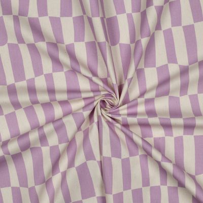 Tissu Popeline de Coton Bio Jennifer Bouron carreaux Lavande sur fond Naturel - Par 10 cm