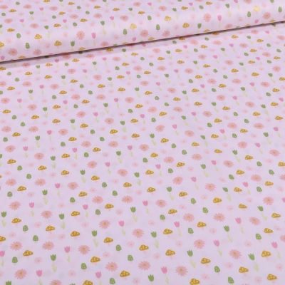 Tissu Coton imprimé Tulipes et pâquerettes sur fond Blanc - Par 10 cm