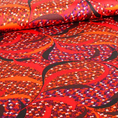 Tissu Satin imprimé Dalia sur fond Orange - Par 10 cm