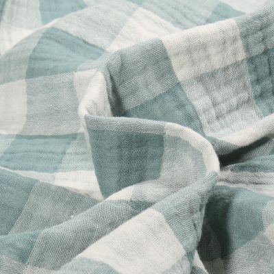 Tissu Double gaze reversible à carreaux Tess sur fond Vert menthe clair - Par 10 cm