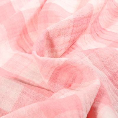 Tissu Double gaze reversible à carreaux Tess sur fond Rose blush - Par 10 cm