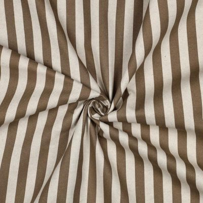 Tissu Toile Canvas enduit aspect Lin rayé Marron - Par 10 cm