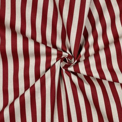 Tissu Toile Canvas enduit aspect Lin rayé Rouge - Par 10 cm