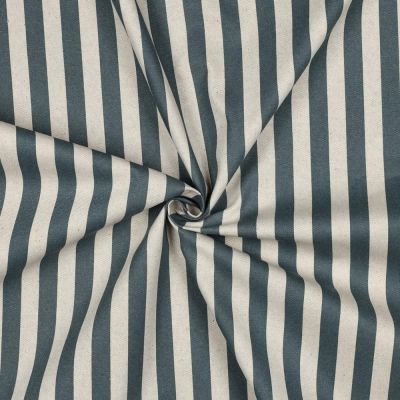 Tissu Toile Canvas enduit aspect Lin rayé Bleu - Par 10 cm