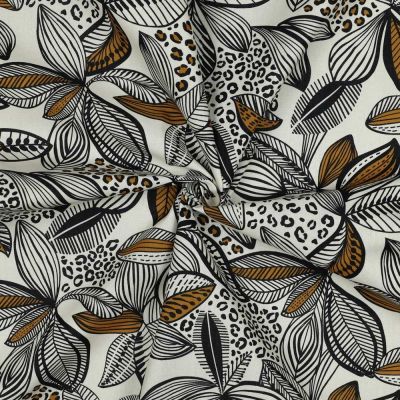 Tissu Coton enduit Poppy Feuilles sur fond Ecru - Par 10 cm