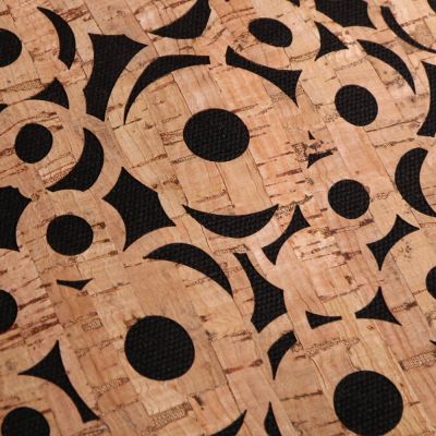 Tissu Liège monté sur jeans Cercles sur fond Noir - Par 10 cm
