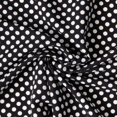 Tissu Mousseline lourde Koshibo pois blanc sur fond Noir - Par 10 cm