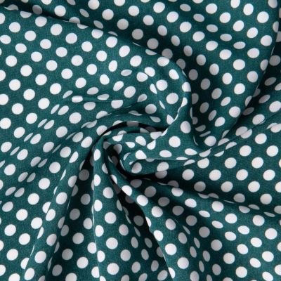 Tissu Mousseline lourde Koshibo pois blanc sur fond Vert canard - Par 10 cm