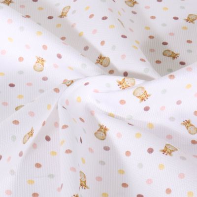 Tissu Piqué de Coton imprimé Poids et girafe sur fond Blanc - Par 10 cm