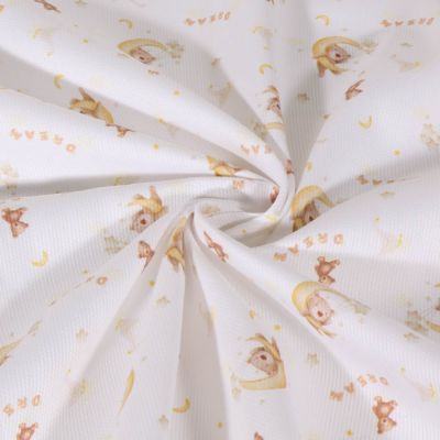 Tissu Piqué de Coton imprimé Petits oursons lune sur fond Blanc - Par 10 cm