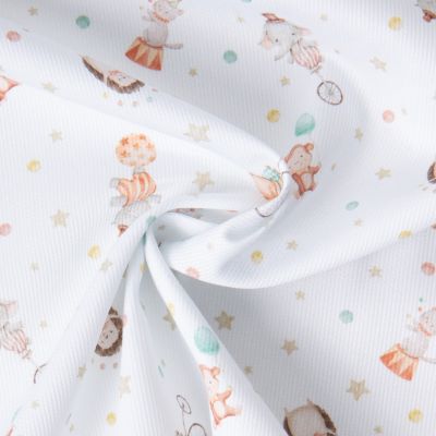 Tissu Pique de Coton  Nube Circus sur fond Blanc - Par 10 cm