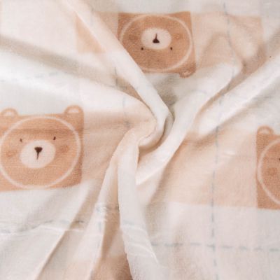 Tissu Doudou imprimé Tête d&#039;ours beige sur fond Blanc - Par 10 cm
