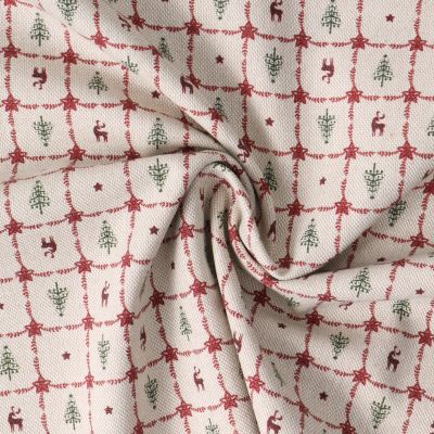 Tissu Toile de coton Honorine motif fête de Noël sur fond Ecru - Par 10 cm