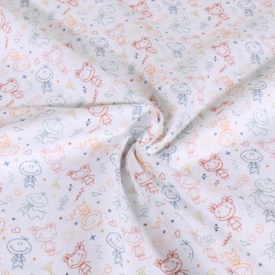 Tissu Popeline de Coton imprimé Aula sur fond Blanc - Par 10 cm