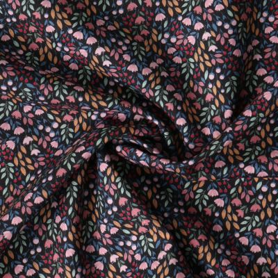 Tissu Popeline de Coton  Mélusine motif floral multicolore sur fond Noir - Par 10 cm