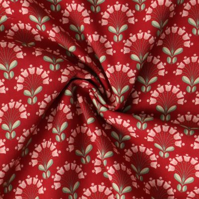 Tissu Popeline de Coton  Cléa fleurs vintages sur fond Rouge - Par 10 cm