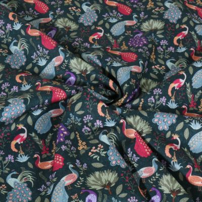 Tissu Popeline de Coton imprimé Motif indien Goa sur fond Vert foncé - Par 10 cm