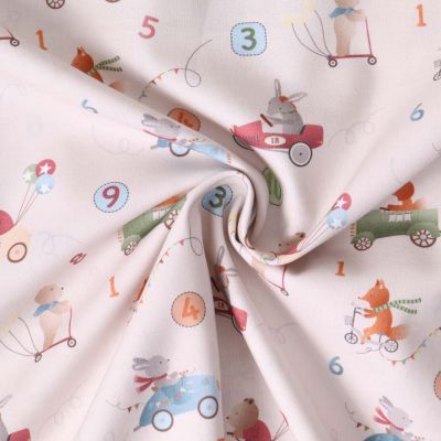 Tissu Popeline de Coton  Petit Rallye sur fond Crème - Par 10 cm