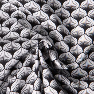 Tissu Popeline de Coton Eleonore eventails sur fond Noir - Par 10 cm