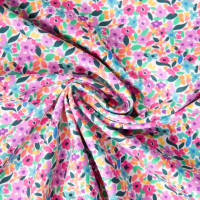 Tissu Coton imprimé Nina fleurs sur fond Blanc - Par 10 cm