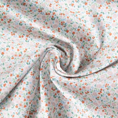 Tissu Coton imprimé Liberté floral brique rosa sur fond Blanc - Par 10 cm