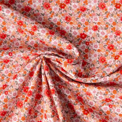 Tissu Coton imprimé Liberté floral rouge sur fond Blanc - Par 10 cm