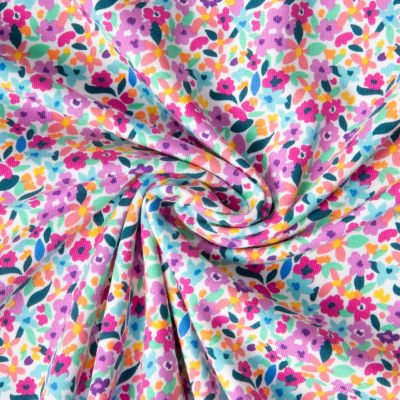 Tissu Jersey de Coton Nina pop sur fond Blanc - Par 10 cm