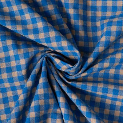 Tissu Seersucker Bicolore Carreaux beige sur fond Bleu roi - Par 10 cm