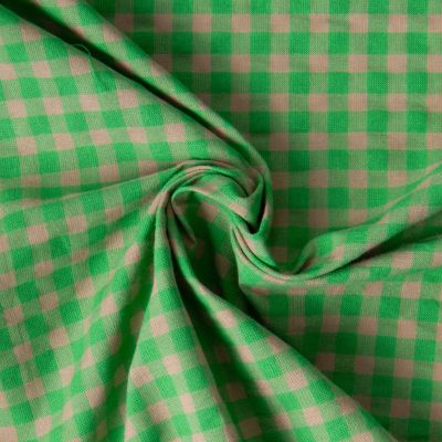 Tissu Seersucker Bicolore Carreaux beige sur fond Vert gazon - Par 10 cm