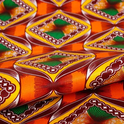 Tissu Wax africain n° 462 Orange - Par 10 cm