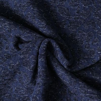 Tissu Jeans Denim motif Léopard touché velours Bleu sur fond Bleu foncé - Par 10 cm