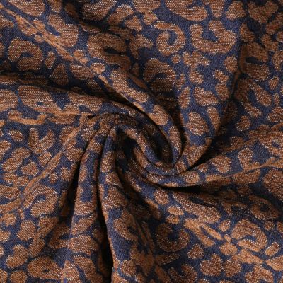 Tissu Jeans Denim motif Léopard touché velours Camel sur fond Bleu foncé - Par 10 cm