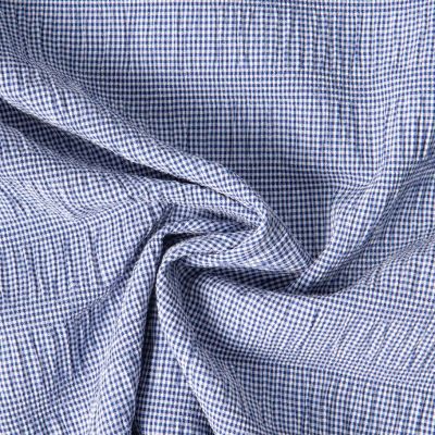 Tissu Polyviscose Seersucker aspect Lin lavé Suzy carreaux Blanc sur fond Bleu - Par 10 cm