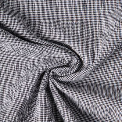Tissu Polyviscose Seersucker aspect Lin lavé Suzy carreaux Blanc sur fond Noir - Par 10 cm