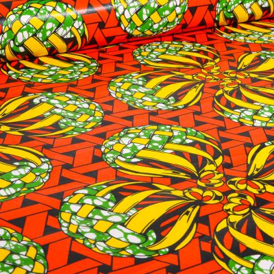 Tissu Wax africain n°  737 sur fond Orange - Par 10 cm