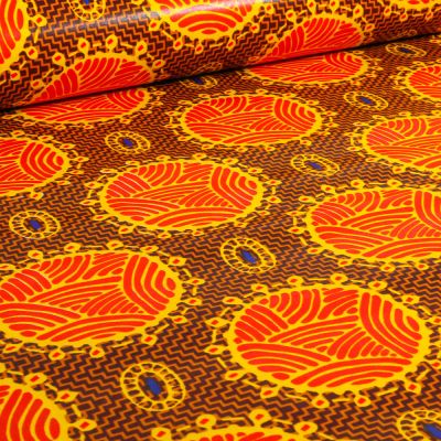 Tissu Wax africain n°  744 sur fond Marron chocolat - Par 10 cm