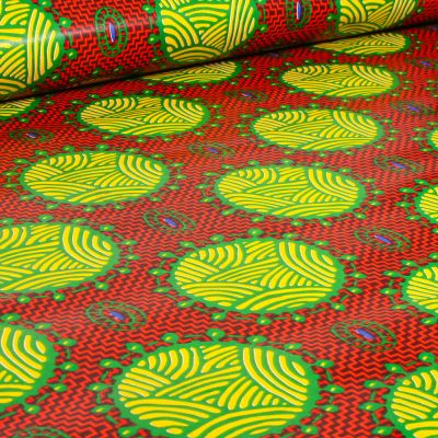 Tissu Wax africain n°  747 sur fond Rouge - Par 10 cm