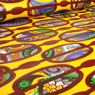 Tissu Wax africain n°  748 sur fond Jaune - Par 10 cm