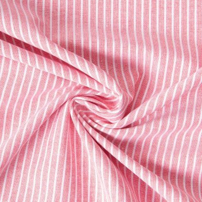 Tissu Coton aspect Lin Emy rayures Blanc sur fond Rose corail - Par 10 cm