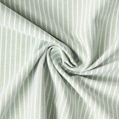 Tissu Coton aspect Lin Emy rayures Blanc sur fond Vert amande - Par 10 cm
