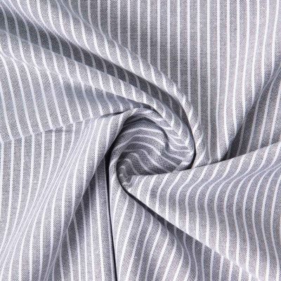 Tissu Coton aspect Lin Emy rayures Blanc sur fond Gris ardoise - Par 10 cm