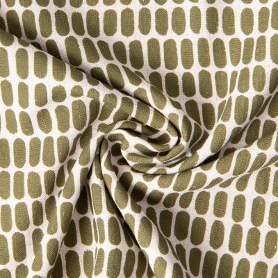 Tissu Lin lavé Viscose Célestin motif graphique Olive sur fond Ecru - Par 10 cm