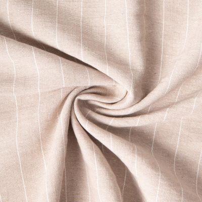 Tissu Polyviscose Lin lavé Clémence fines rayures Blanc sur fond Naturel - Par 10 cm