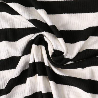 Tissu Jersey Viscose cotêlé Oréane rayures Noires sur fond Blanc - Par 10 cm
