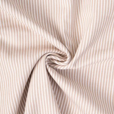 Tissu Jean Denim Coton rayé Blanc sur fond Beige - Par 10 cm